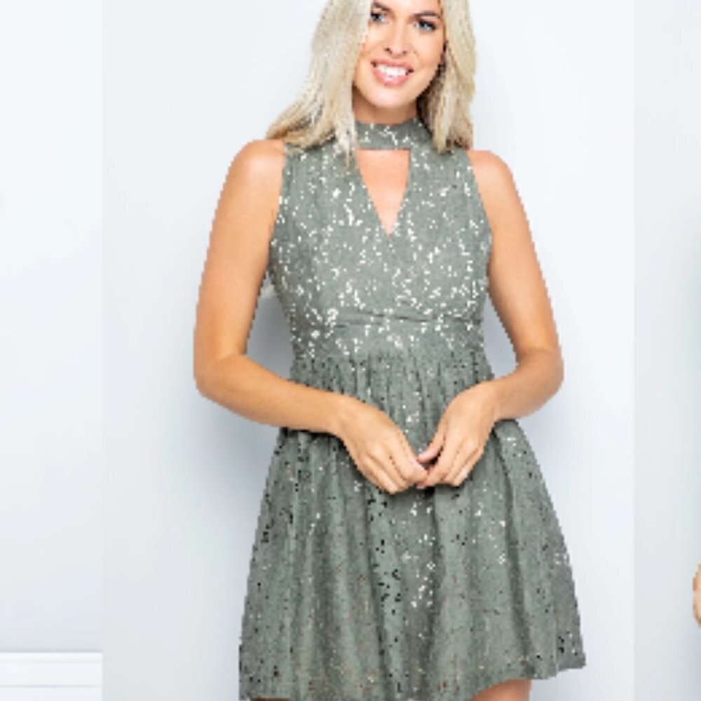Sexy Olive Green Lace Mini Dress - L - Picture 4 of 7